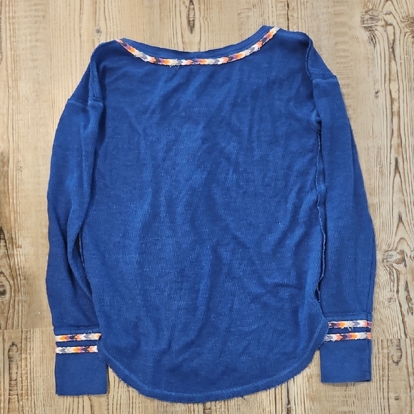 We The Free Blue Long Sleeve Henley Top with Colorful Trim - Picture 4 of 4